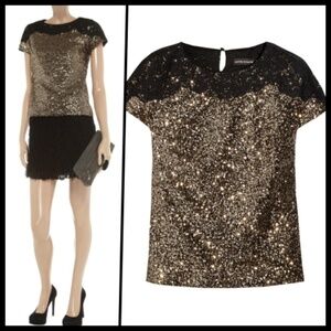 Antik Batik Gold Metallic Sequin Lace Trimmed Top S